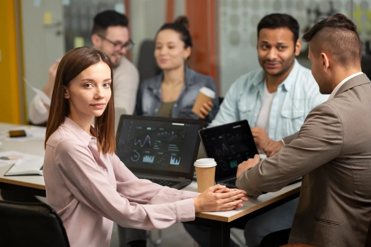 Business consulting services and digital transformation team collaborating on enterprise technology and software development solutions